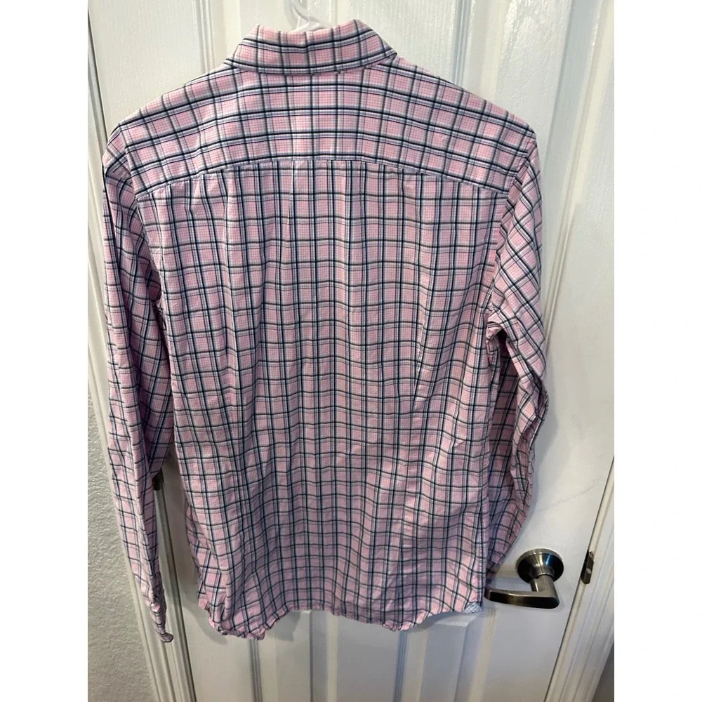 Banana Republic Button Down Pink Plaid Grant Fit 120s Supima Cotton Shirt Mens S